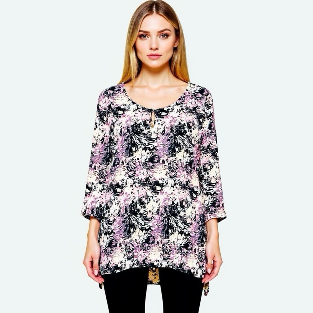 Rose & Olive Tunic Top Womens Plus Size 1X Pink Print Casual Flowy Soft Stretch